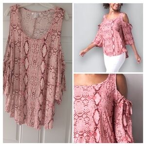 Lascane VENUS Pink Python Cold Shoulder Top 1X